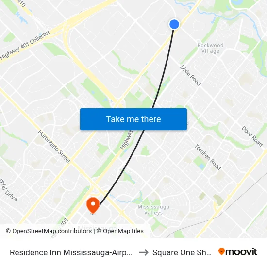 Residence Inn Mississauga-Airport Corporate Centre West to Square One Shopping Centre map