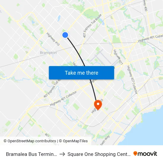 Bramalea Bus Terminal to Square One Shopping Centre map