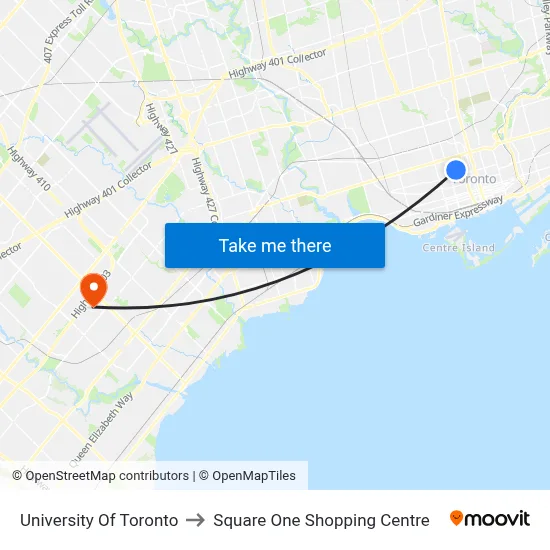 University Of Toronto to Square One Shopping Centre map