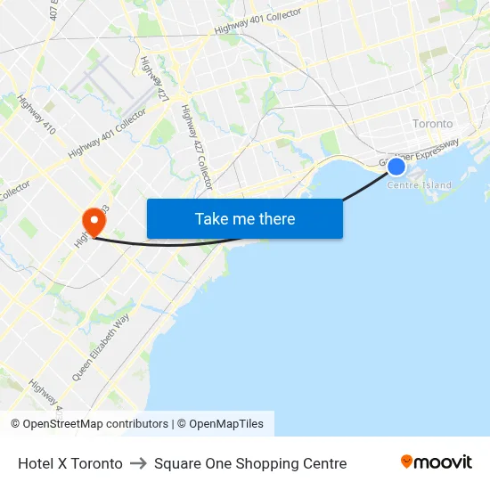 Hotel X Toronto to Square One Shopping Centre map
