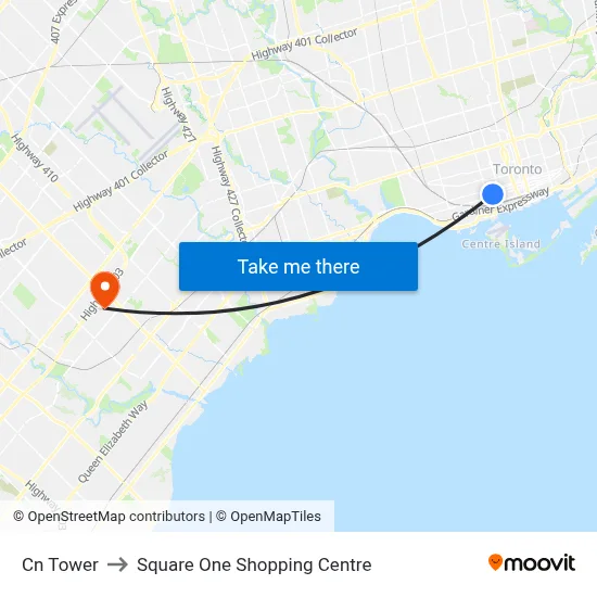 Cn Tower to Square One Shopping Centre map