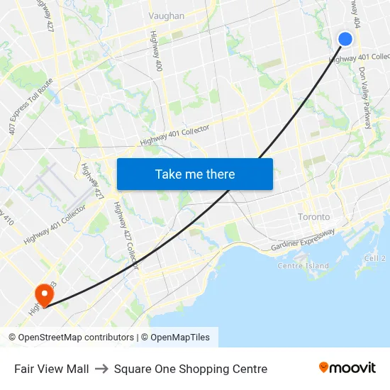 Fair View Mall to Square One Shopping Centre map