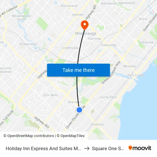 Holiday Inn Express And Suites Mississauga-Toronto Southwest to Square One Shopping Centre map