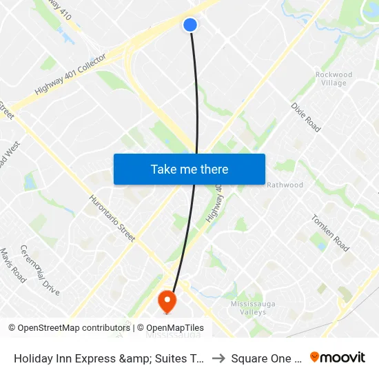 Holiday Inn Express &amp; Suites Toronto Airport West by IHG, Mississauga to Square One Shopping Centre map