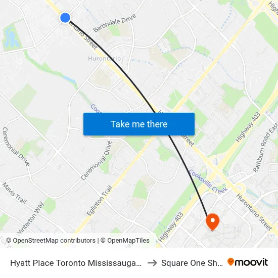 Hyatt Place Toronto Mississauga and Luxe Convention Centre to Square One Shopping Centre map