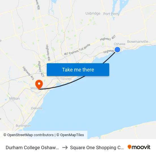 Durham College Oshawa GO to Square One Shopping Centre map