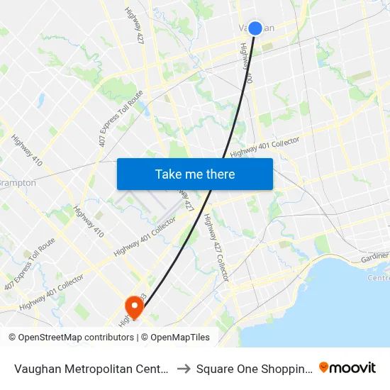 Vaughan Metropolitan Centre (Station) to Square One Shopping Centre map