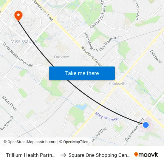 Trillium Health Partners to Square One Shopping Centre map