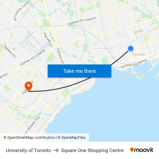 University of Toronto to Square One Shopping Centre map