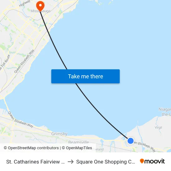 St. Catharines Fairview Mall to Square One Shopping Centre map