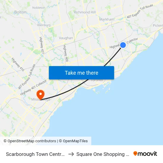 Scarborough Town Centre-West to Square One Shopping Centre map
