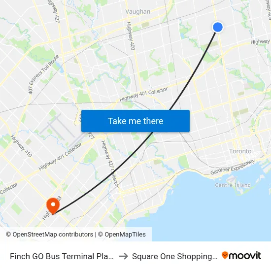 Finch GO Bus Terminal Platform 15 to Square One Shopping Centre map