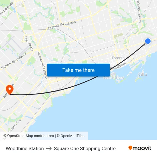 Woodbine Station to Square One Shopping Centre map