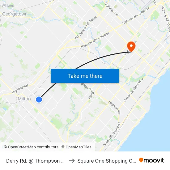 Derry Rd. @ Thompson Rd. S. to Square One Shopping Centre map