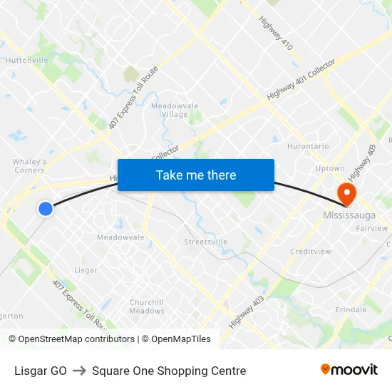 Lisgar GO to Square One Shopping Centre map