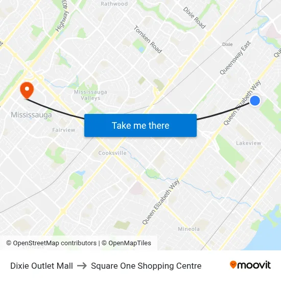 Dixie Outlet Mall to Square One Shopping Centre map