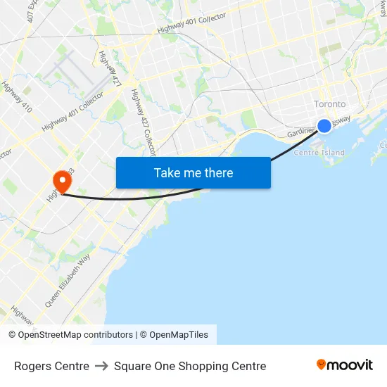 Rogers Centre to Square One Shopping Centre map