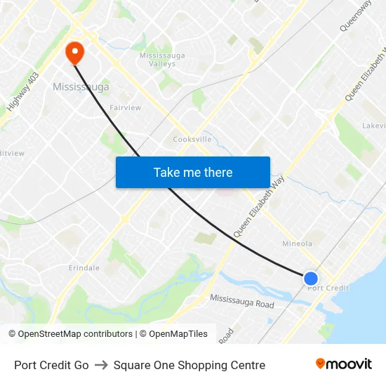 Port Credit Go to Square One Shopping Centre map