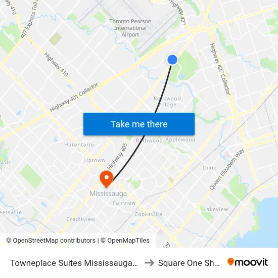 Towneplace Suites Mississauga-Airport Corporate Centre to Square One Shopping Centre map
