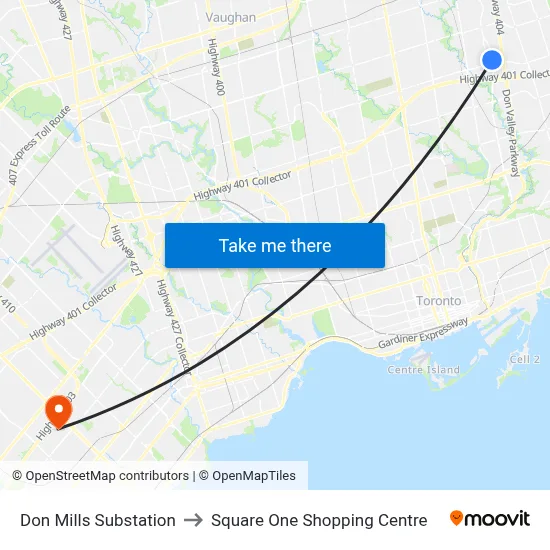 Don Mills Substation to Square One Shopping Centre map