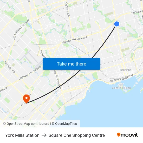 York Mills Station to Square One Shopping Centre map