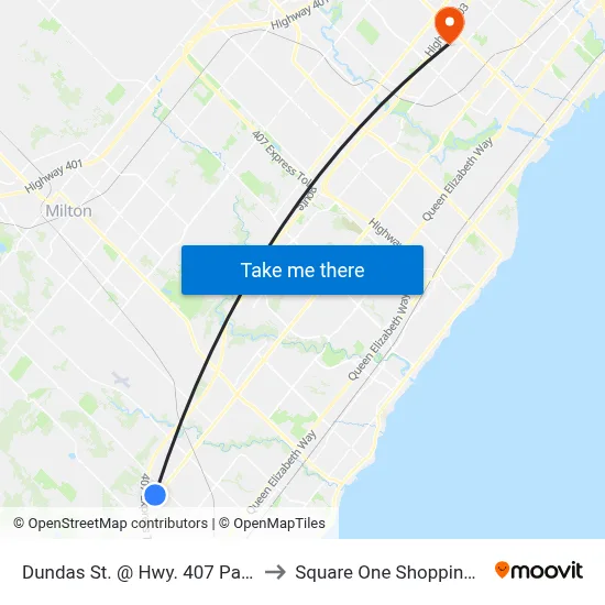 Dundas St. @ Hwy. 407 Park & Ride to Square One Shopping Centre map