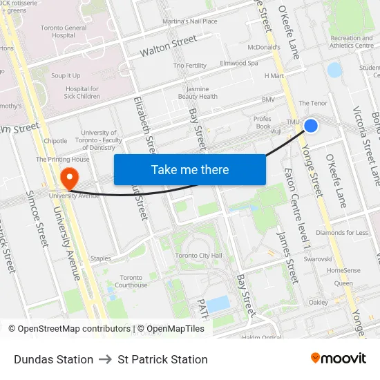 Dundas Station to St Patrick Station map