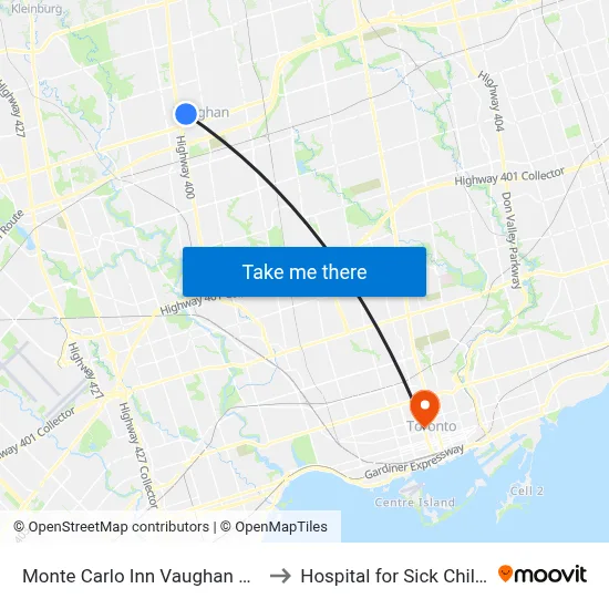 Monte Carlo Inn Vaughan Suites to Hospital for Sick Children map