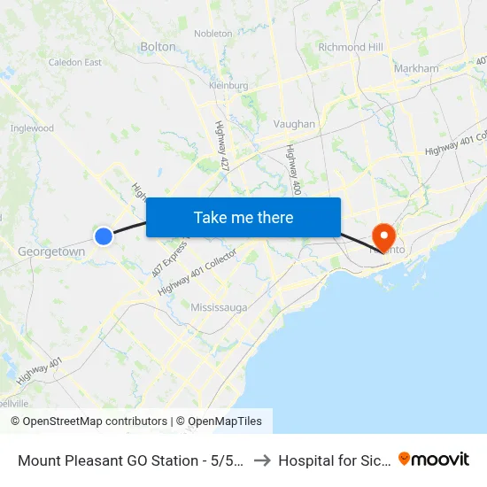 Mount Pleasant GO Station - 5/5A/505 zum Bovaird to Hospital for Sick Children map