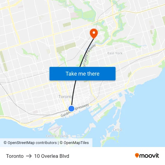 Toronto to 10 Overlea Blvd map