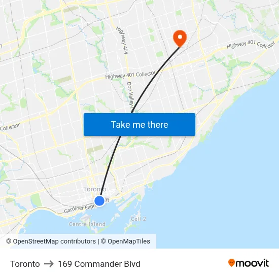 Toronto to 169 Commander Blvd map