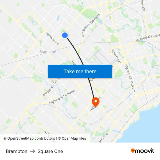 Brampton to Square One map