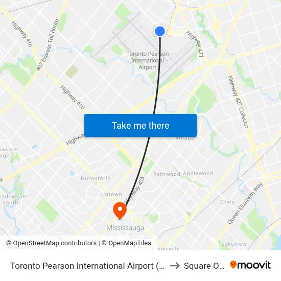 Toronto Pearson International Airport (Yyz) to Square One map