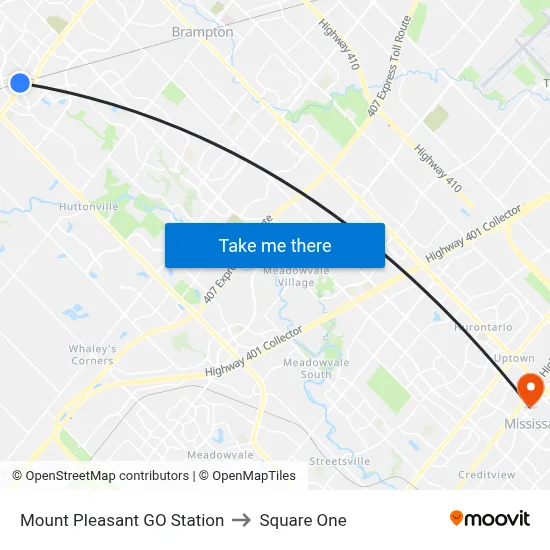 Mount Pleasant GO Station to Square One map