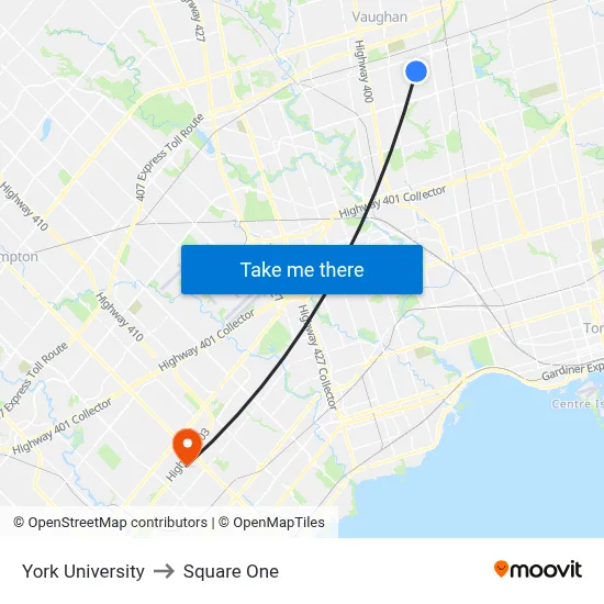 York University to Square One map