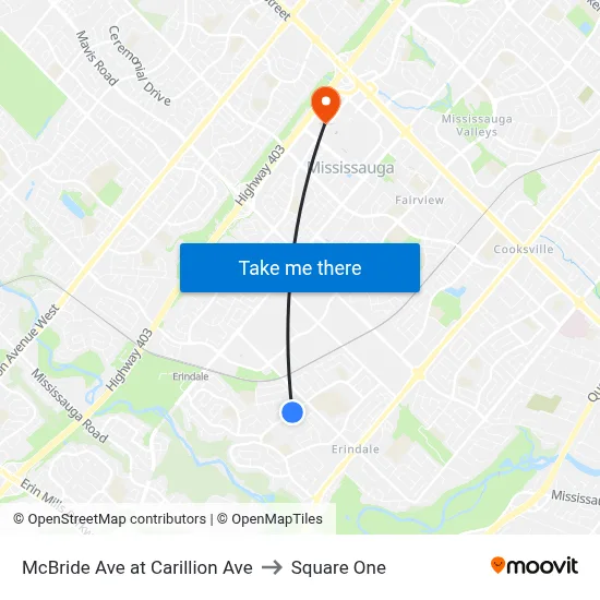 McBride Ave at Carillion Ave to Square One map