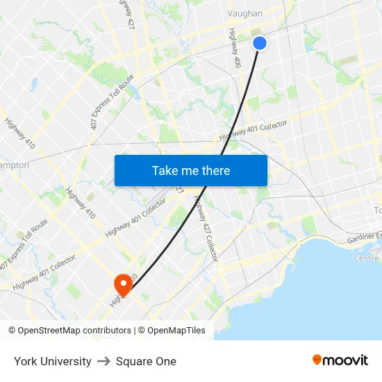York University to Square One map