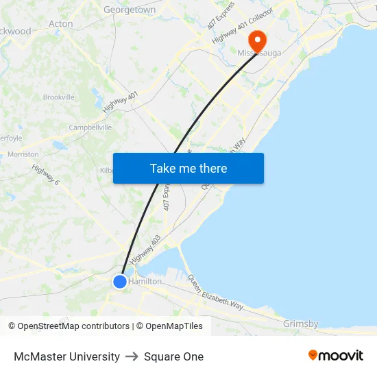 McMaster University to Square One map