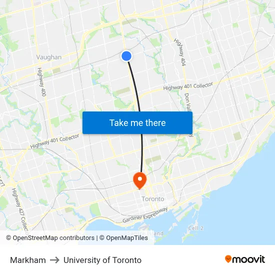 Markham to University of Toronto map