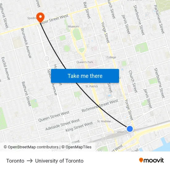 Toronto to University of Toronto map