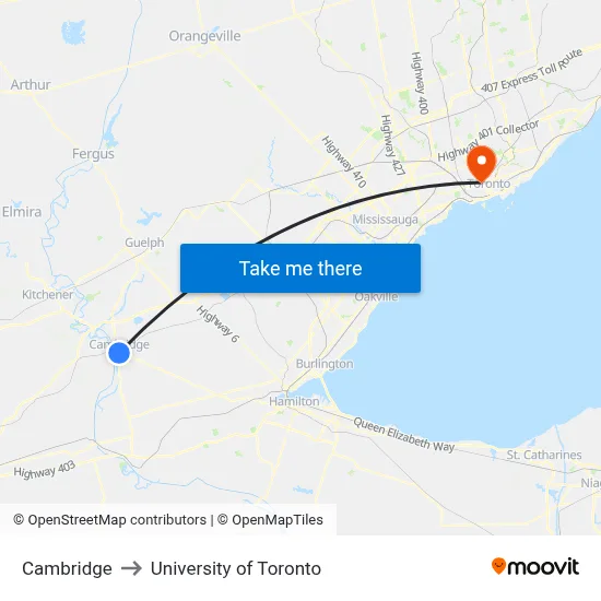 Cambridge to University of Toronto map