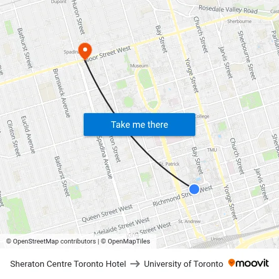 Sheraton Centre Toronto Hotel to University of Toronto map