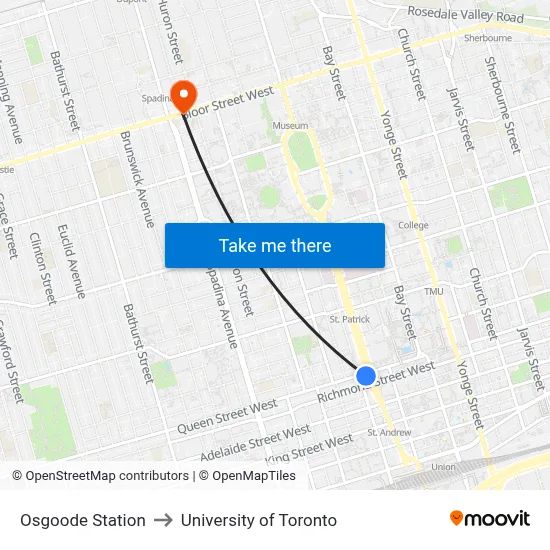 Osgoode Station to University of Toronto map