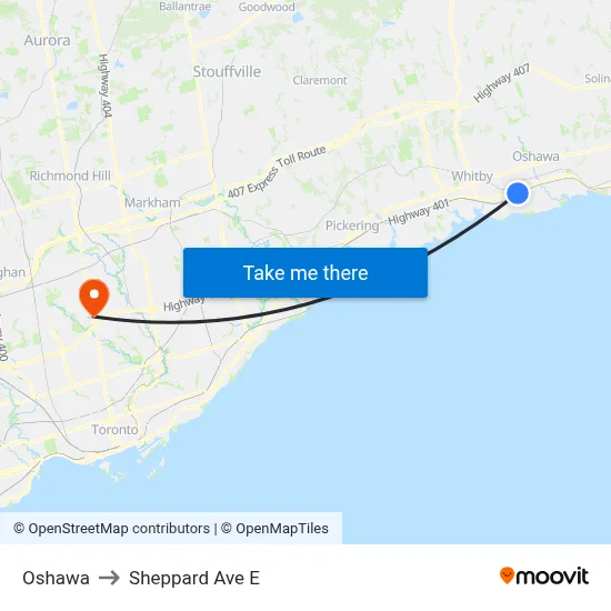 Oshawa to Sheppard Ave E map