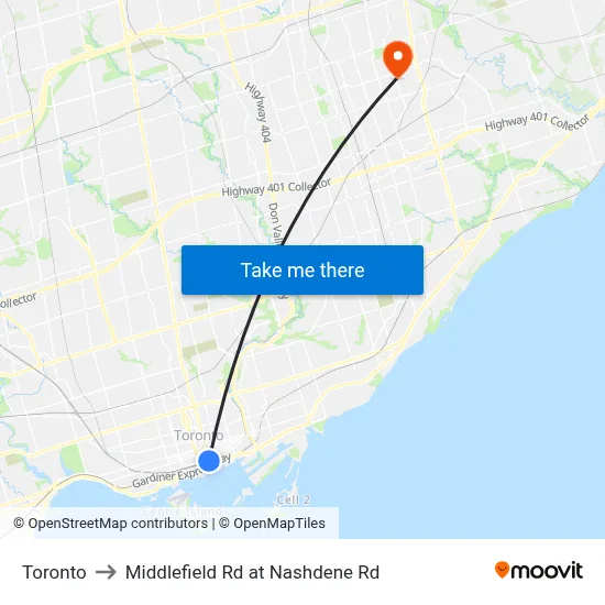Toronto to Middlefield Rd at Nashdene Rd map