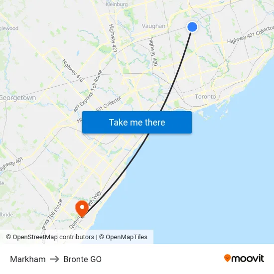 Markham to Bronte GO map