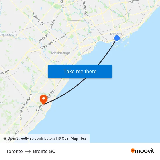 Toronto to Bronte GO map