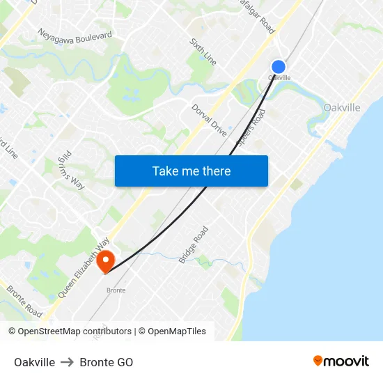 Oakville to Bronte GO map