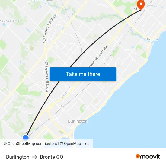 Burlington to Bronte GO map