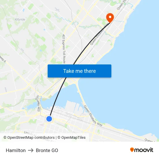 Hamilton to Bronte GO map